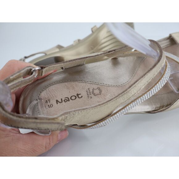 Naot Innovate Sandal Women Size 41 EU 10 US Gold Leather Block Heel Rhinestones - Picture 11 of 12